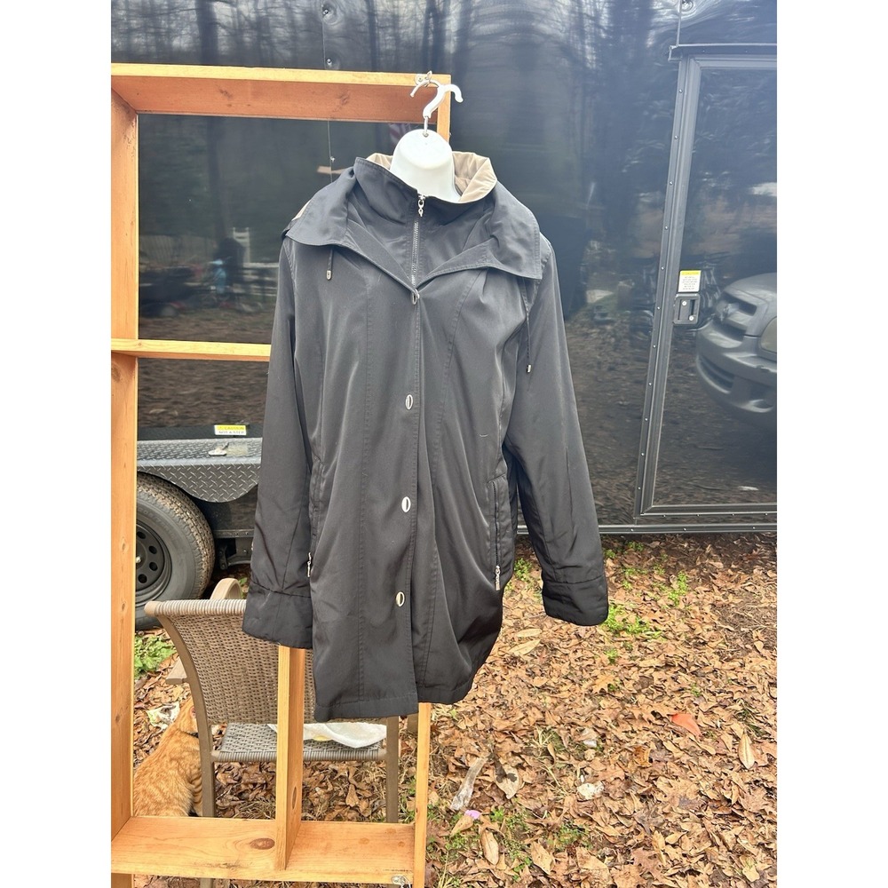 FLEET STREET LTD LINED WOMEN‎ KNEE LENGTH COAT BLACK WITH DETACHABLE HOOD